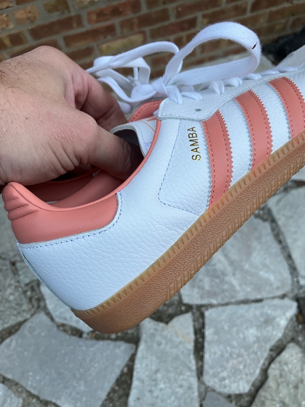 Adidas Samba Leather Sneakers in White & Coral - Picture 9 of 16